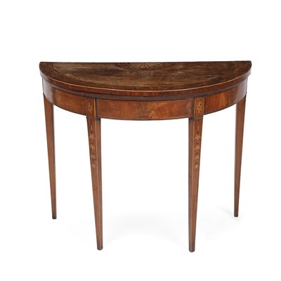 Lot 43 - A George III walnut marquetry inlaid demi lune...
