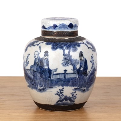 Lot 58 - Blue and white porcelain ginger jar and cover...