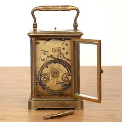 Lot 21 - Carriage clock 19th Century, the white enamel...