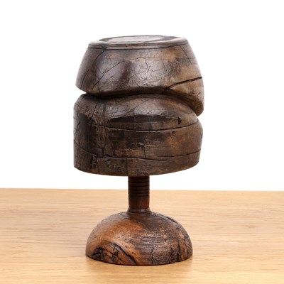 Lot Milliners hat block Oak, possibly 19th Century,...
