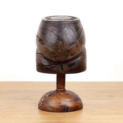 Lot 9 - Milliners hat block oak, possibly 19th Century,...