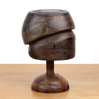 Lot 9 - Milliners hat block oak, possibly 19th Century,...