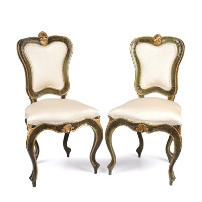 Lot 50 - A pair of Louis XIV style green painted...