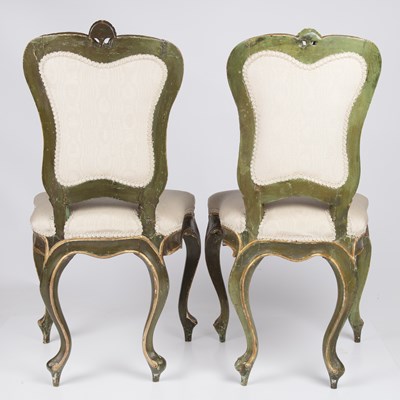 Lot 50 - A pair of Louis XIV style green painted...