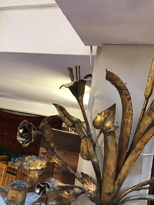Lot 59 - A pair of gilded metal floral twin branch wall...