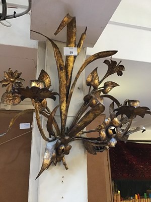 Lot 59 - A pair of gilded metal floral twin branch wall...