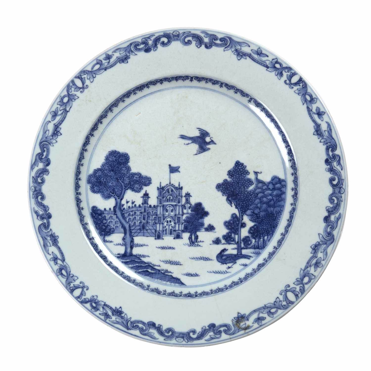 Lot 23 - Blue and white export ‘Burghley House’ dish...