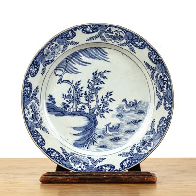 Lot 24 - Large blue and white ‘floral’ dish Chinese,...