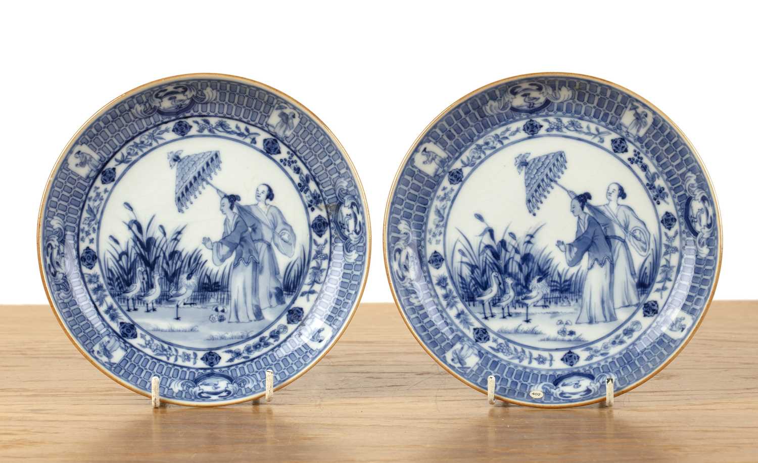 Lot 25 - Pair of blue and white export ‘Pronk Dame au...