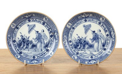 Lot 25 - Pair of blue and white export ‘Pronk Dame au...