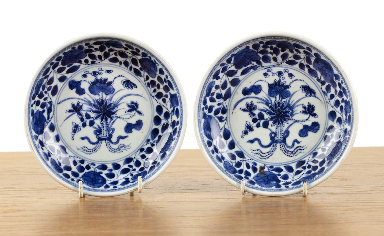 Lot 26 - Pair of blue and white ‘lotus bouquet’ dishes...