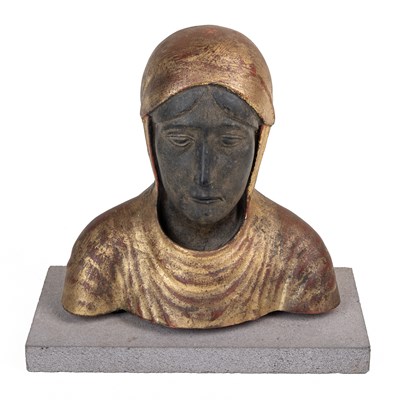 Lot 411 - A Louvre Museum teracotta reproduction of the head of the Black Virgin in Majesty