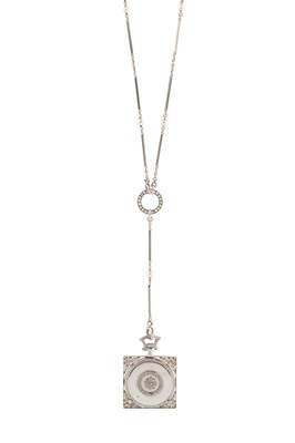 Lot 153 - A diamond set pendant watch on chain, the...