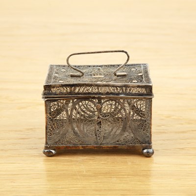 Lot 157 - Miniature filigree silver rectangular casket...