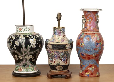 Lot 116 - Three polychrome vases Chinese, 19th/20th...