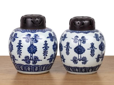 Lot 44 - Two similar blue and white ginger jars Chinese,...