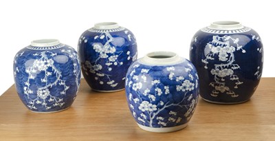 Lot 46 - Four large blue and white ginger jars Chinese,...