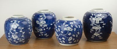 Lot 46 - Four large blue and white ginger jars Chinese,...