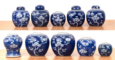 Lot 47 - Group of nine blue and white ginger jars and a...