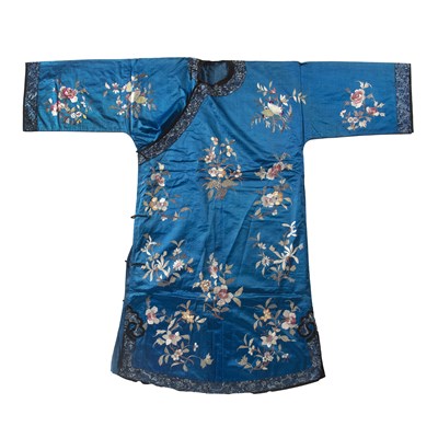 Lot 209 - Cobalt blue robe Chinese stitched with...