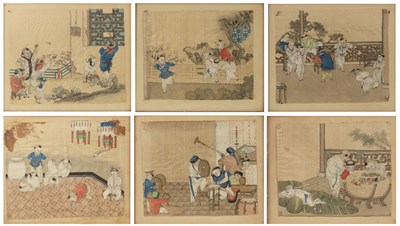 Lot 255 - Set of six painted silk studies Chinese,...