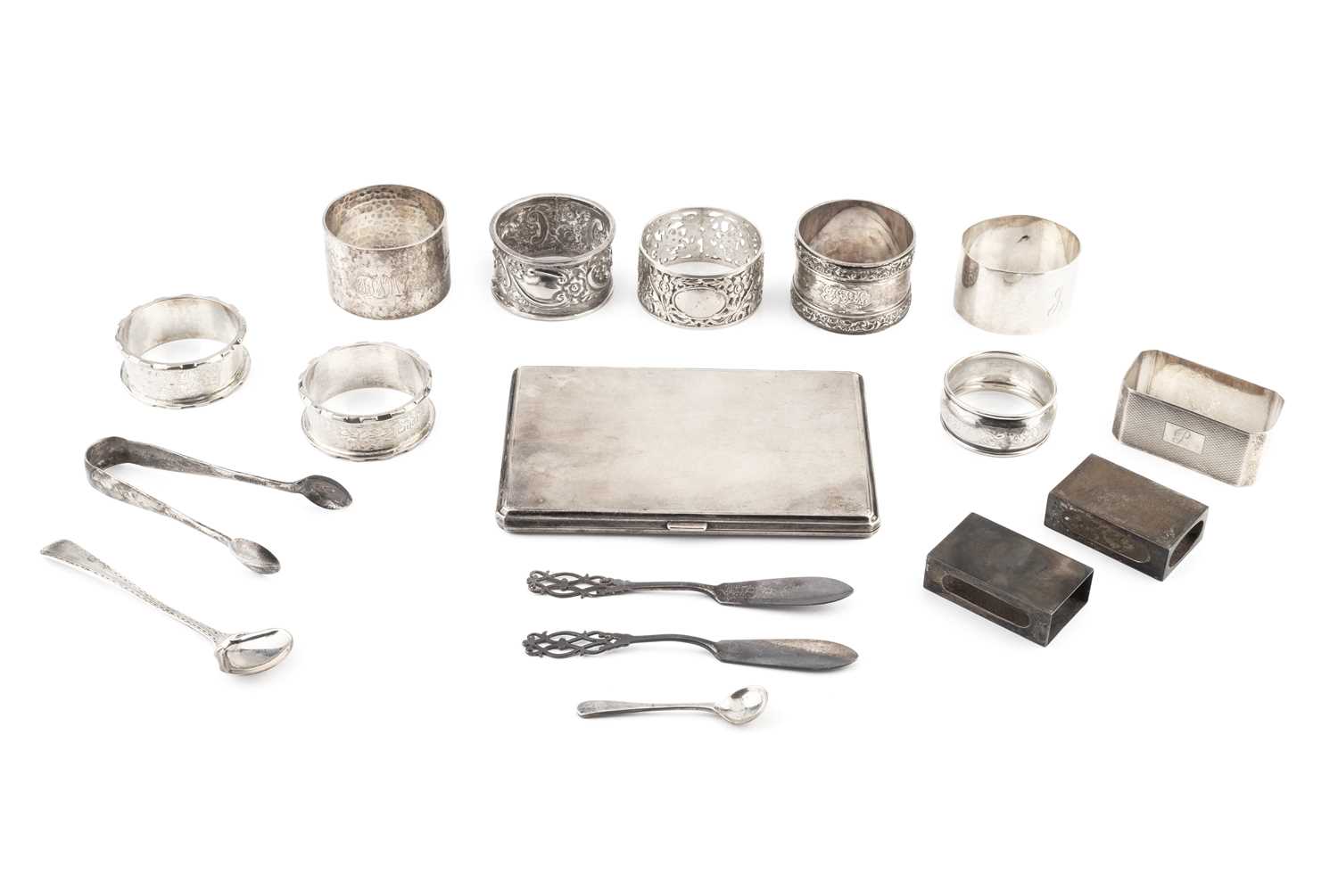 Lot 540 - A collection of silver, comprising a cigarette...