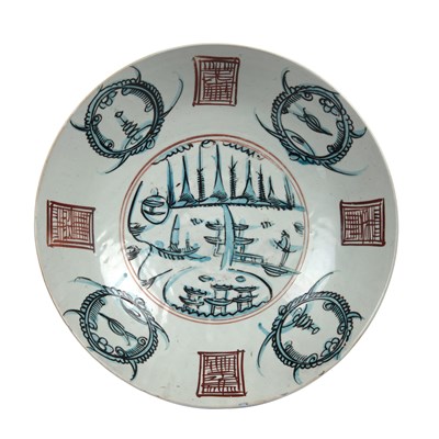 Lot 90 - Swatow green and iron red large dish Chinese,...