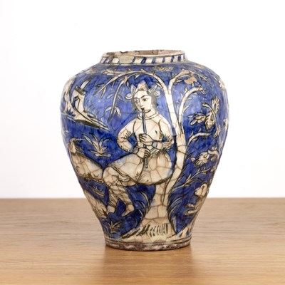 Lot 107 - Qajar glazed pottery vase Iran, 19th Century...