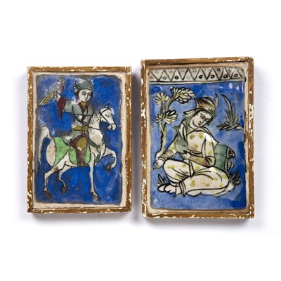 Lot 108 - Two Qajar tiles Iran, 19th Century one painted...