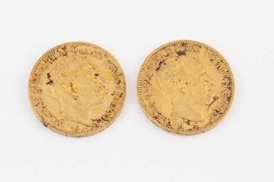 Lot 210 - A Wilhelm 20 Mark gold coin, dated 1875, and a...