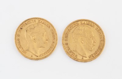 Lot 209 - A Wilhelm 20 Mark gold coin, dated 1875, and a...