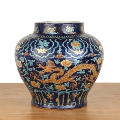 Lot 94 - Fahua blue ground vase Chinese, 19th Century...