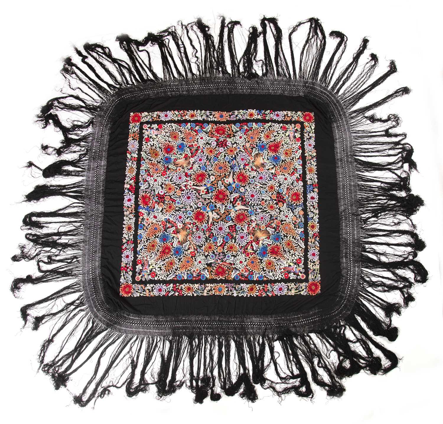 Lot 202 - Two silk-embroidered shawls Chinese, circa...