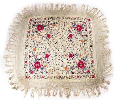 Lot 202 - Two silk-embroidered shawls Chinese, circa...