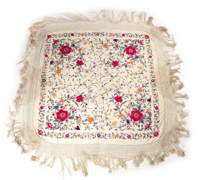 Lot 202 - Two silk-embroidered shawls Chinese, circa...