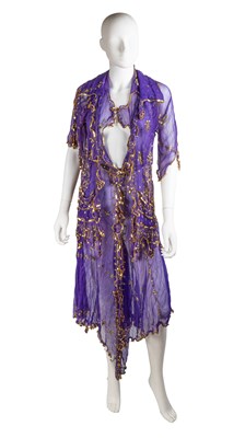 Lot 279 - A Carol Lee, 1980’s short-sleeved purple silk...