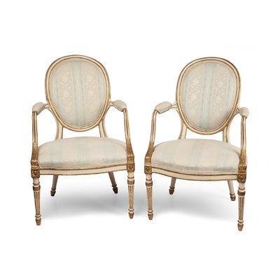 Lot 13 - A pair of George III white painted-gilt open...