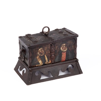 Lot A 17th century German iron casket, with strap...