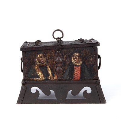 Lot 100 - A 17th century German iron casket, with strap...