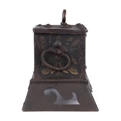 Lot 100 - A 17th century German iron casket, with strap...