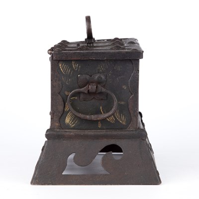 Lot 100 - A 17th century German iron casket, with strap...