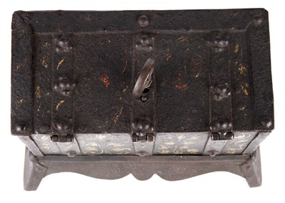 Lot 100 - A 17th century German iron casket, with strap...