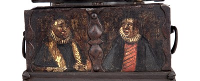 Lot 100 - A 17th century German iron casket, with strap...