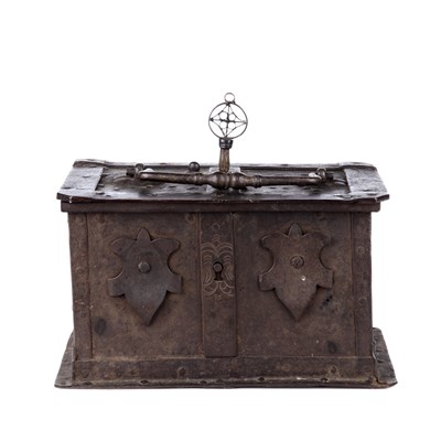 Lot An early 17th century German iron strong box...