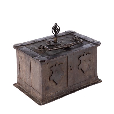 Lot 101 - An early 17th century German iron strong box...
