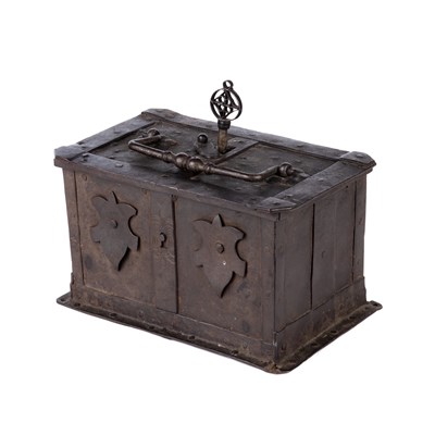 Lot 101 - An early 17th century German iron strong box...