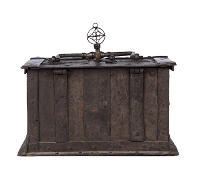 Lot 101 - An early 17th century German iron strong box...