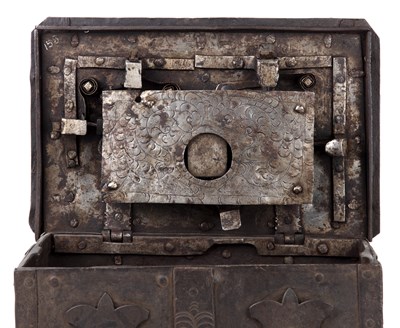 Lot 101 - An early 17th century German iron strong box...