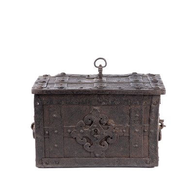Lot 102 - An early 17th century German iron strong box...