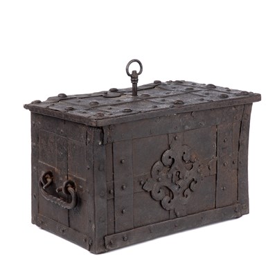 Lot 102 - An early 17th century German iron strong box...